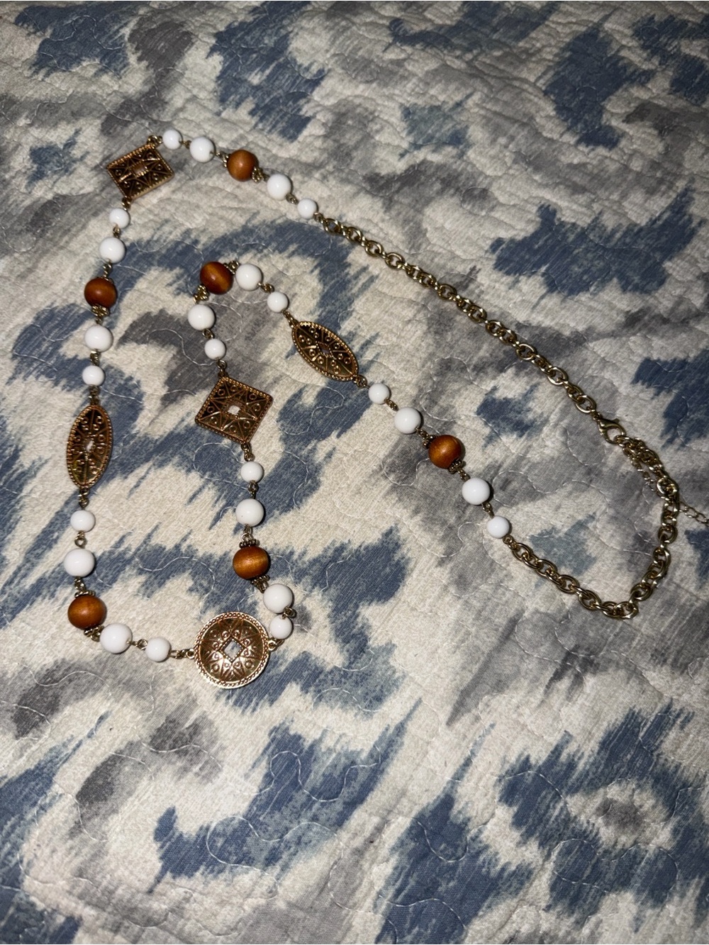Boho Erica Lyons Gold-Tone White and Brown Beaded Women's Necklace